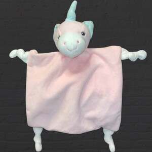 Dan Dee Baby Lovey Security Blanket Unicorn Rattle Pink Knotted Corners Plush